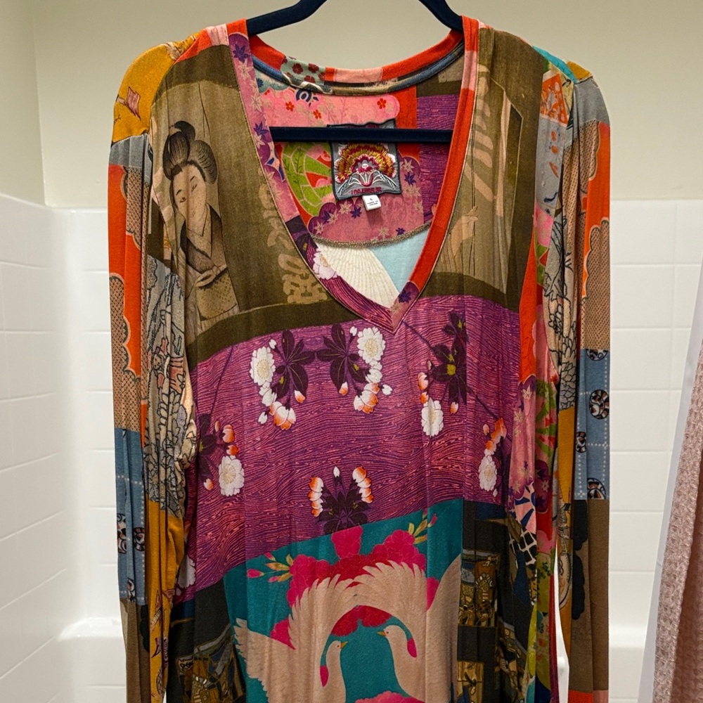 Johnny Was Multicolor Patchwork Long Sleeve Tee - image 1